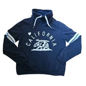 On Fire California Bear Surfboard Funnel Neck Sweatshirt Navy Blue Mens XL